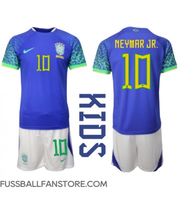 Brasilien Neymar Jr #10 Replik Auswärtstrikot Kinder WM 2022 Kurzarm (+ Kurze Hosen)